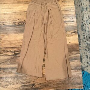 Wide Leg Smocked Waist Pants - Tan